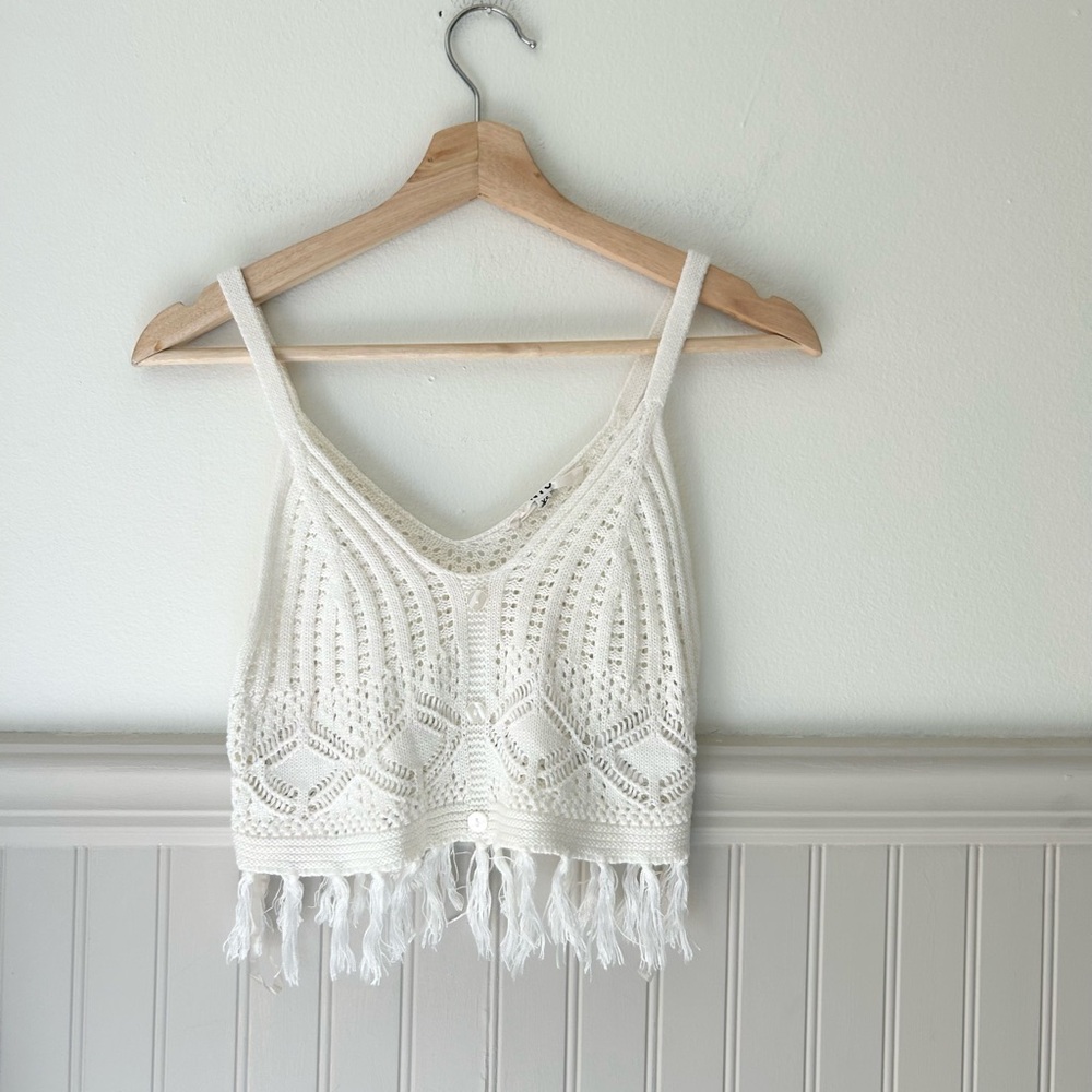Madden NYC XS Ivory Crochet Knit Fringe Festival Crop Top